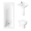 Essentials 1600 x 700mm Straight Bath Single Ended Bathroom Suite with RAK-Tonique Back to Wall Toilet Pan and 550mm Full Pedestal Basin-With Front Bath Panel