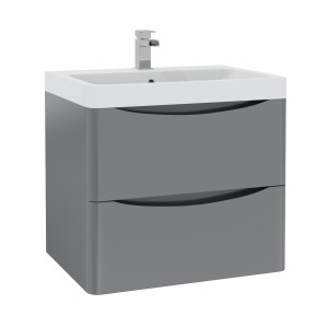 Avon Gloss Grey Wall Hung Basin Drawer Vanity Unit - 600mm