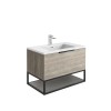 Reid 800mm LED Vanity Unit, Smooth White Basin with Black Frame and Shelf - Grey Oak