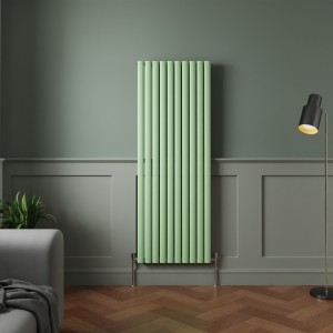 Norden 1600 x 591mm Pastel Green Single Oval Column Vertical Designer Radiator