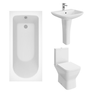 Feel Curved Modern Bathroom Suite with Essential Single Ended Bath - Choice of Bath Size, Bath Panel and Toilet Type