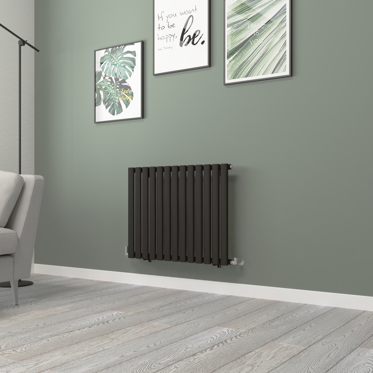 Norden 600 x 768mm Black Single Horizontal Oval Tube Designer Radiator