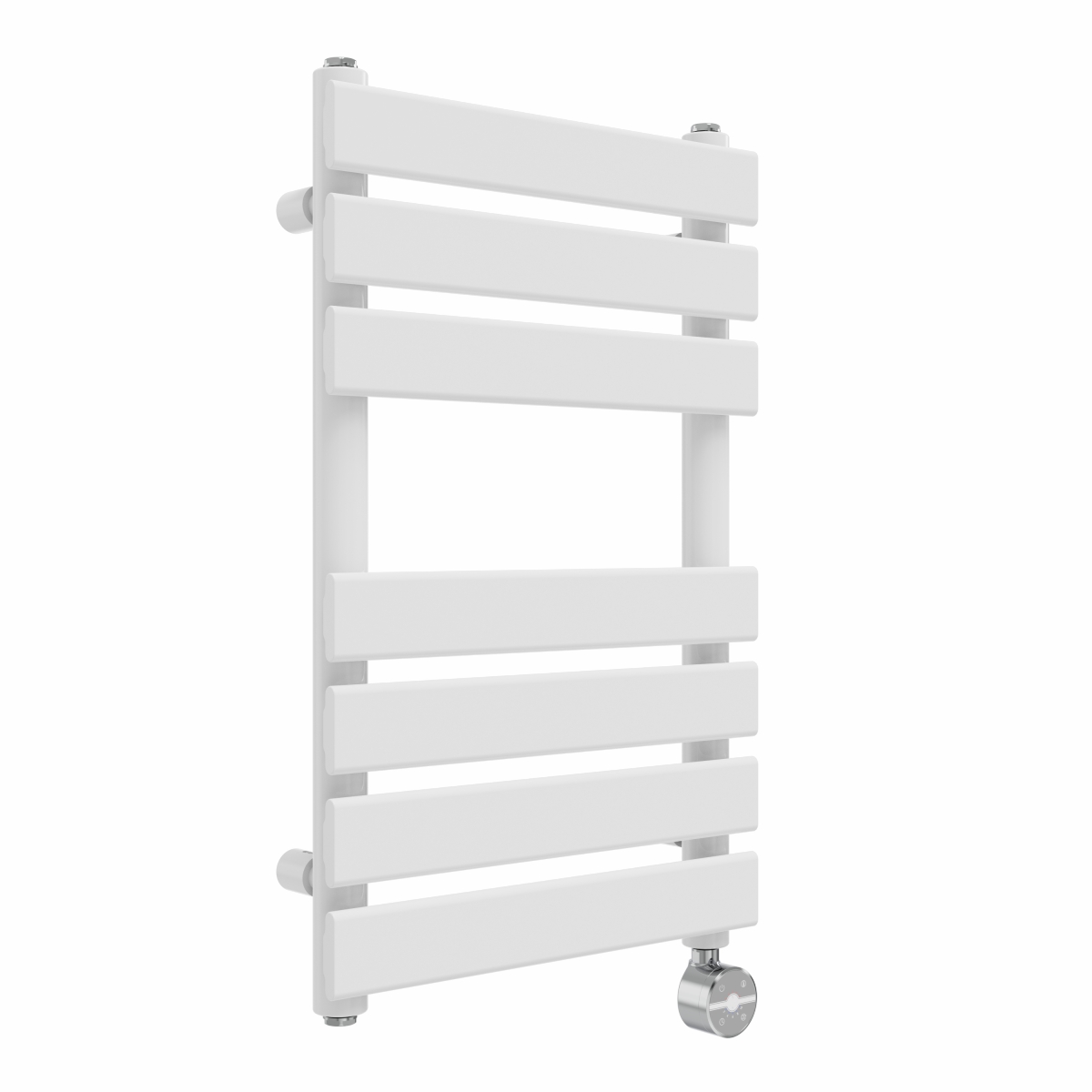Juva 650 x 400mm White Flat Panel Thermostatic Touch Control Electric Heated Towel Rail