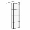 Wasdale 760mm Black Grid Walk Through Wet Room Screen with 215mm Hinged Return Screen & L- Shape Support Arms 