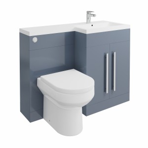 Calm Gloss Grey Right Hand Combination Vanity Unit Basin L Shape with Back to Wall Calgary Toilet & Soft Close Seat & Concealed Cistern - 1100mm