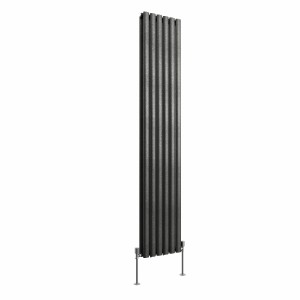 Norden 1800 x 355mm Black Silver Double Vertical Oval Column Designer Radiator