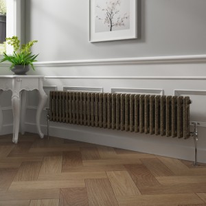Bern 300 x 1460mm Black Gold Double Column Horizontal Traditional Radiator