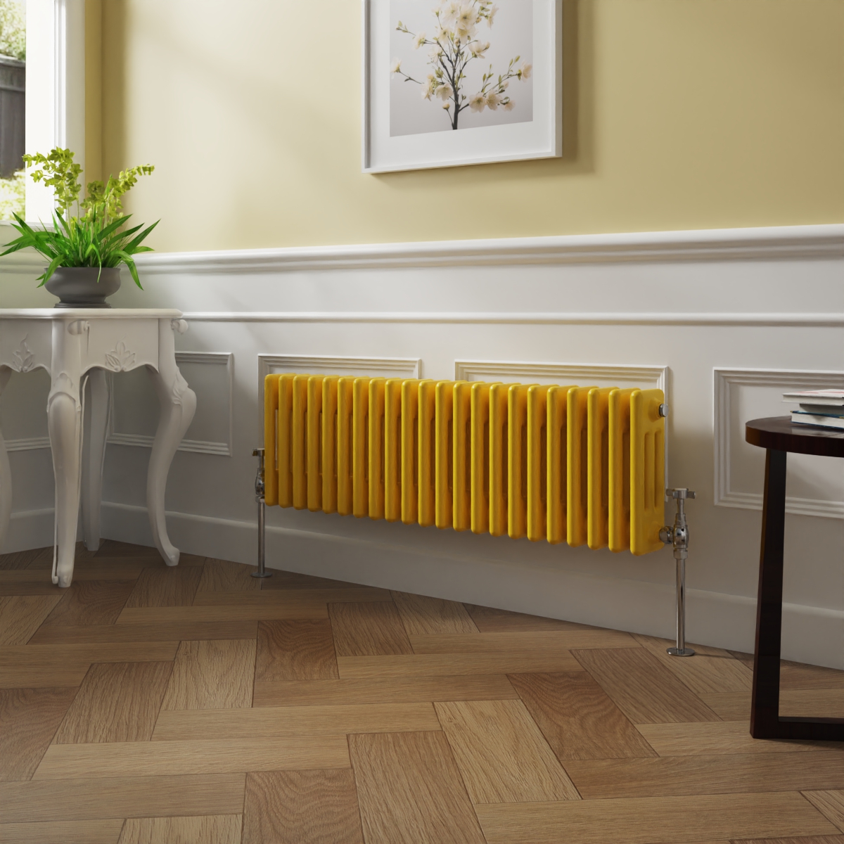 Bern 300 x 1010mm Zinc Yellow Triple Column Horizontal Traditional Radiator