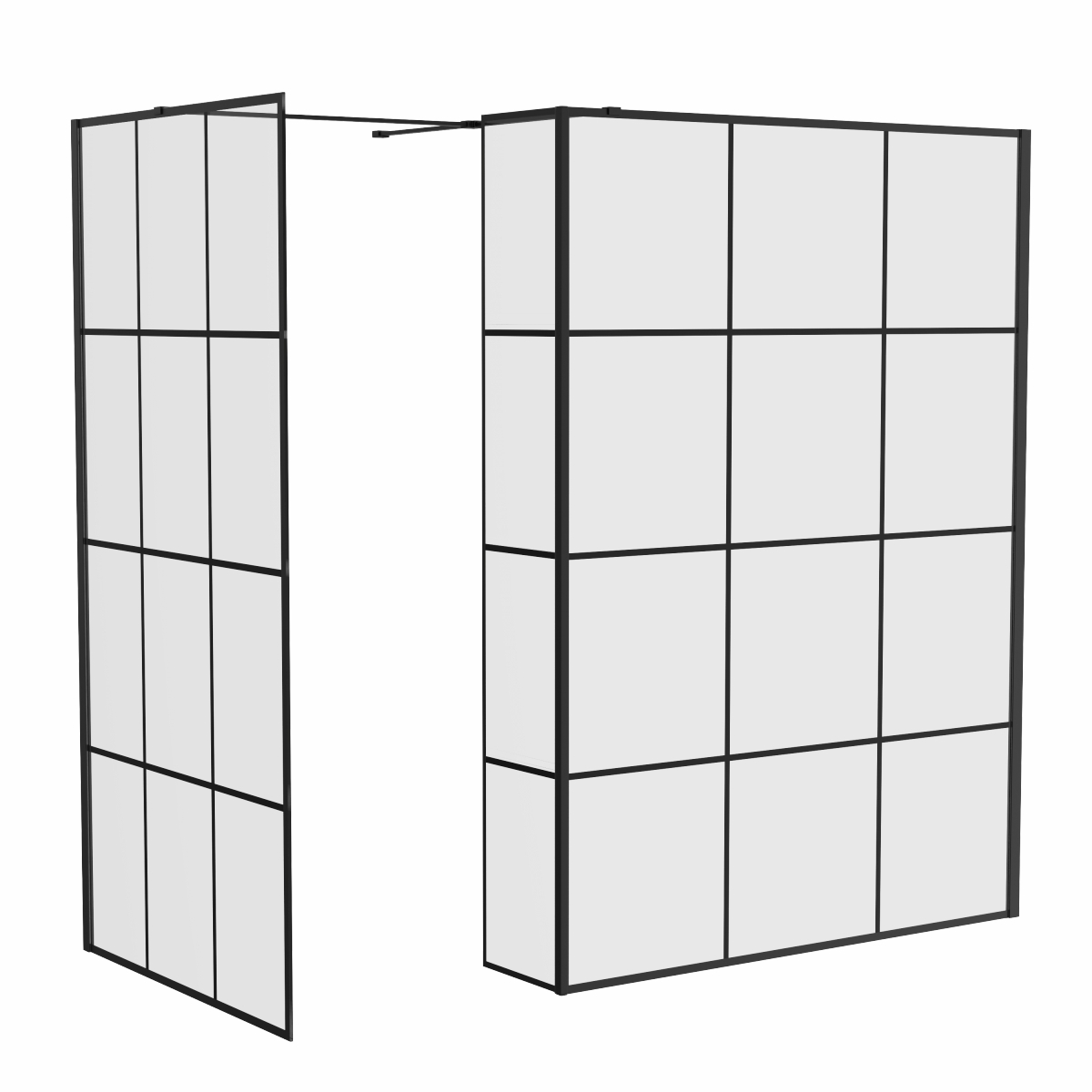 Wasdale 1400mm Wet Room Screen, 1400mm Wet Room Screen with 300mm Wet Room Return Screen - Black Grid