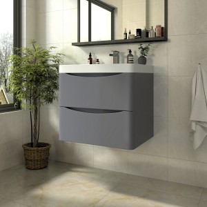 Avon Gloss Grey Wall Hung Basin Drawer Vanity Unit - 600mm