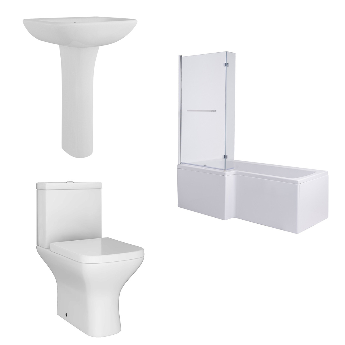Feel Curved Modern Bathroom Suite with L-Shape Shower Bath - Choice of Sizes