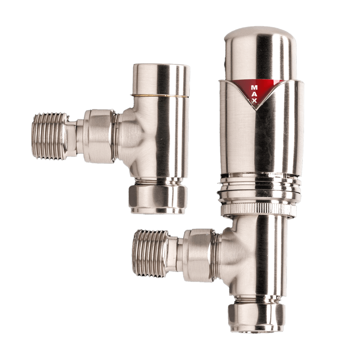 15mm Brushed Nickel Thermostatic Angled Designer Radiator Valves