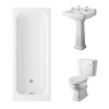 Wellington Close Coupled Toilet with White Seat & 600mm 2 Tap Hole Basin with 1700 x 700mm Traditional Straight Bath Single Ended