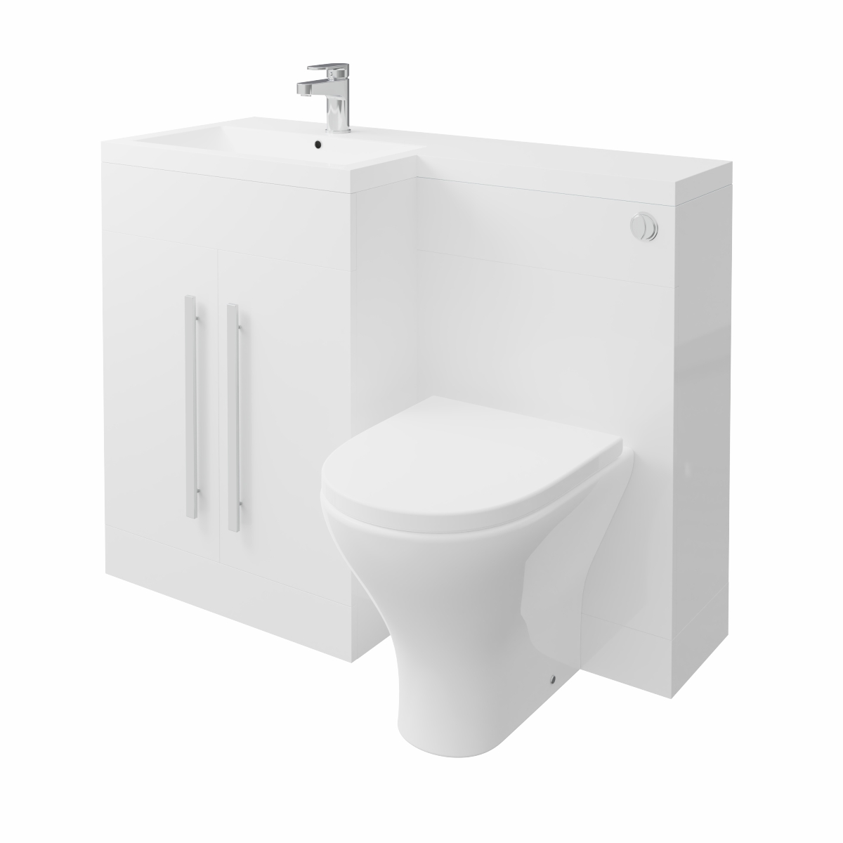 Calm White Left Hand Combination Vanity Unit Basin L Shape with Back to Wall Fresh Curved Toilet & Soft Close Seat & Concealed Cistern - 1100mm