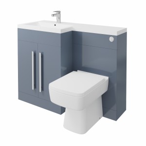 Calm Gloss Grey Left Hand Combination Vanity Unit Basin L Shape with Back to Wall Boston Toilet & Soft Close Seat & Concealed Cistern - 1100mm