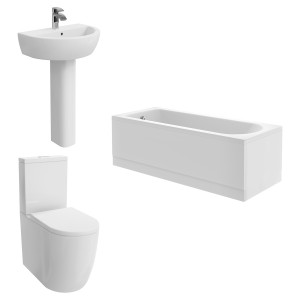 Cordoba Modern Bathroom Suite with Close Coupled Toilet and Essential Single Ended Bath - 1700 x 700mm - Front & End Bath Panel Included