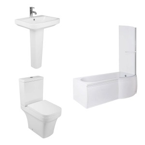 Avola Modern Bathroom Suite with P-Shape Shower Bath - Right Hand - 1675mm