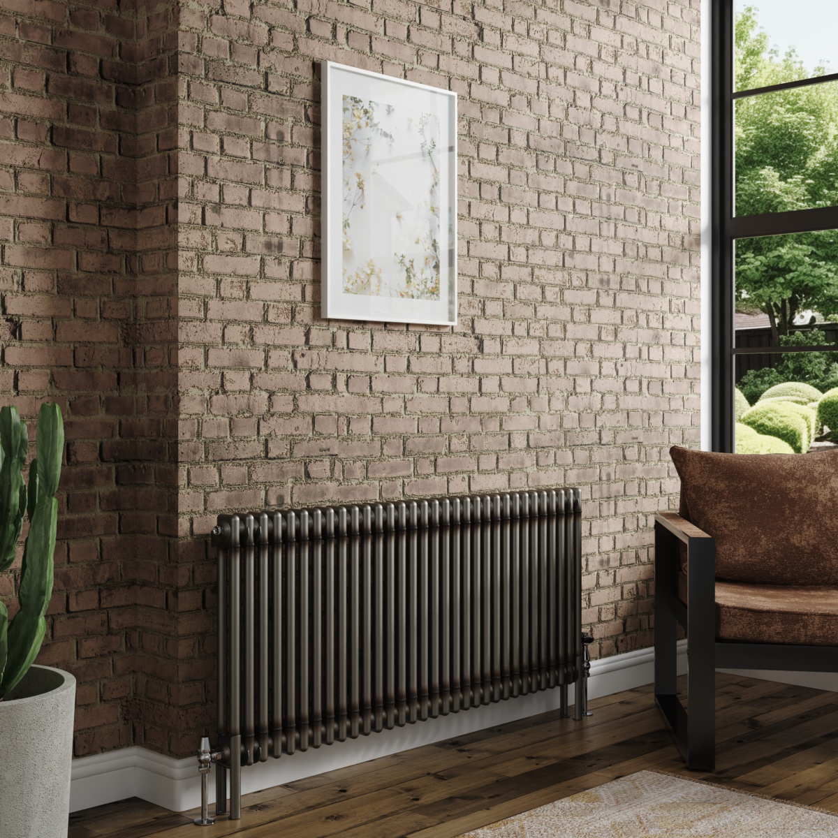 Bern 600 x 1460mm Raw Metal Double Column Horizontal Traditional Radiator