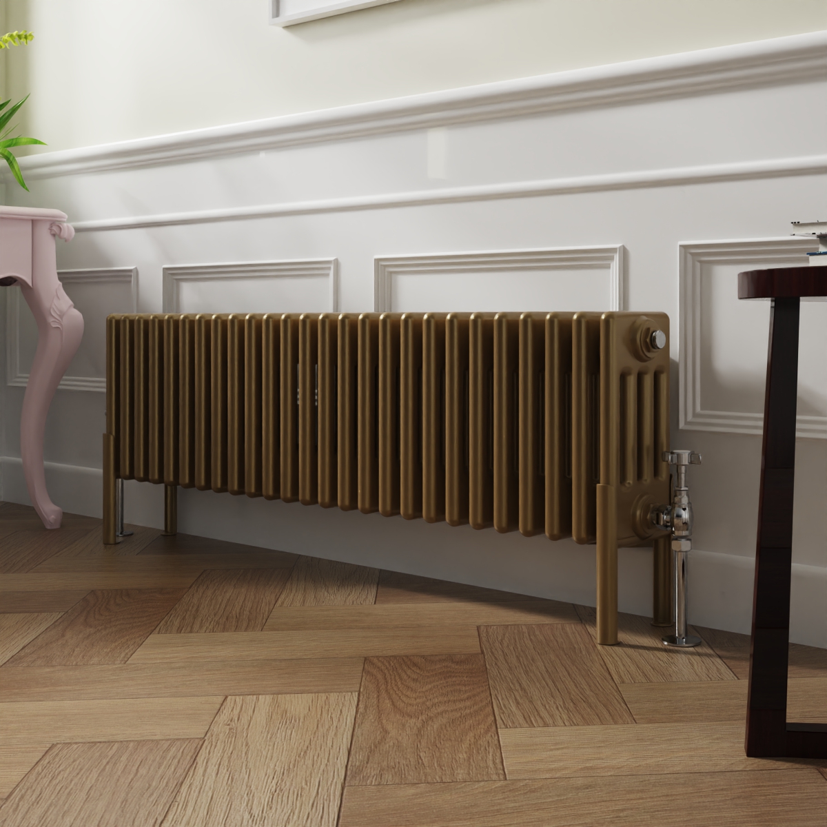 Bern 300 x 1190mm Traditional Metallic Gold Horizontal Four Column Radiator