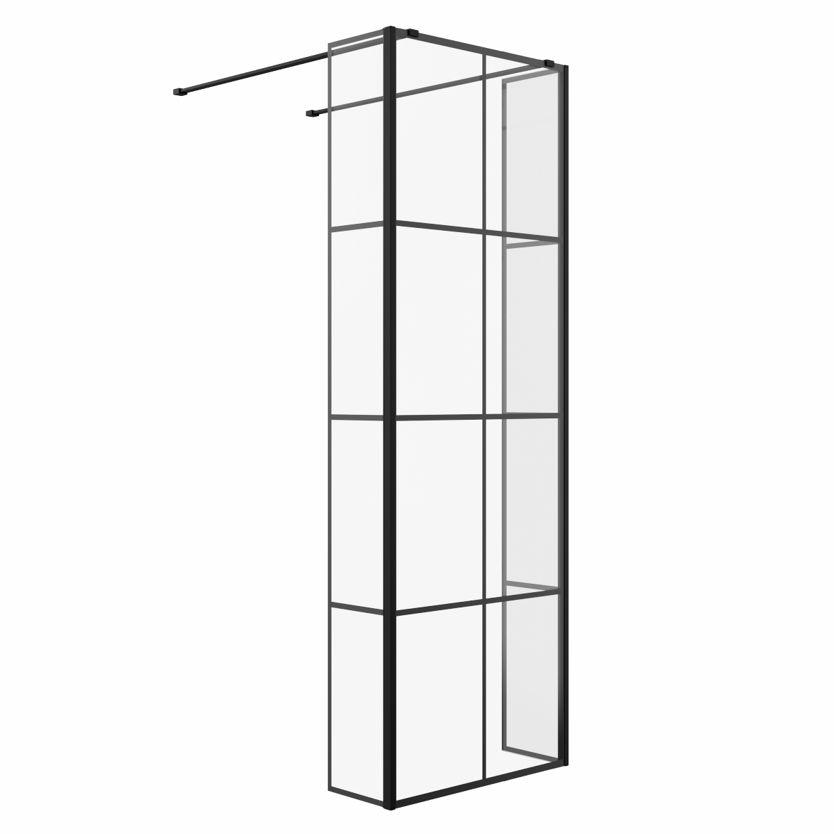 Wasdale 700mm Black Grid Walk Through Wet Room Screen with 215mm Hinged Return Screens