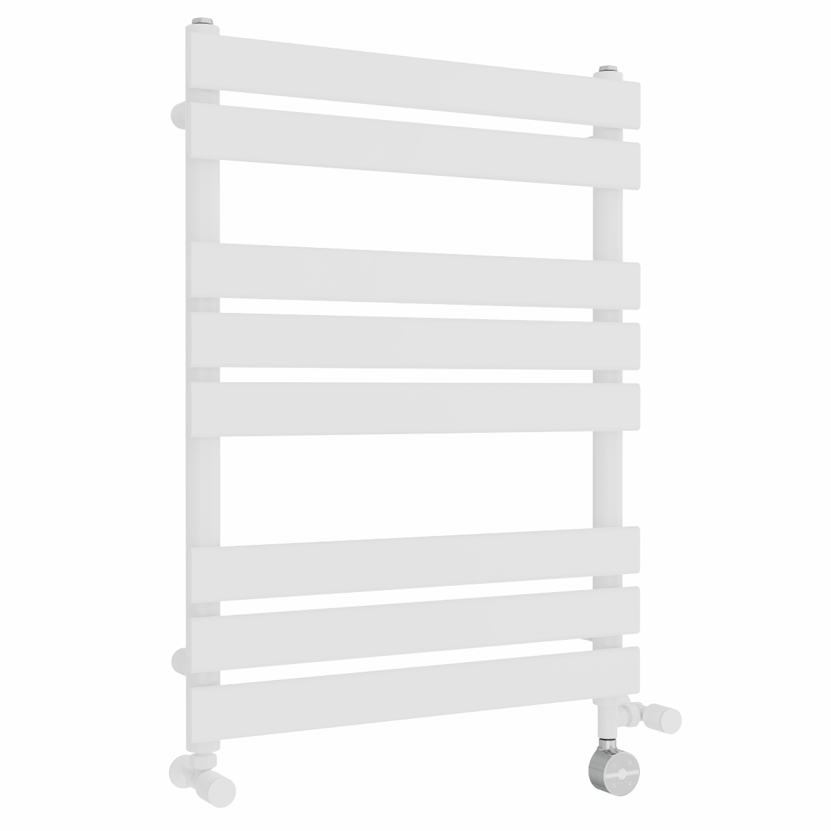 Juva 800 x 600mm Dual Fuel White Flat Panel Thermostatic Touch Control Electric Heated Towel Rail