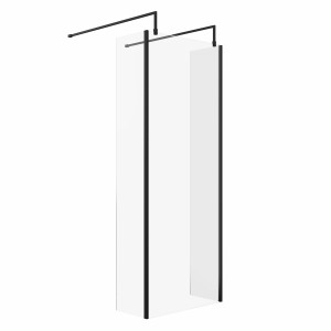 Wasdale 800mm Black Walk Through Wet Room Screen with 300mm Hinged Return Screens & L- Shape Support Arms