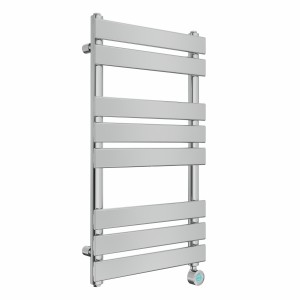 Juva 800 x 450mm Chrome Flat Panel Thermostatic Touch Control Electric Heated Towel Rail