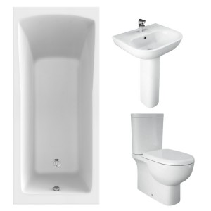 RAK Tonique Close Coupled Closed Back Modern Bathroom Suite and Single Ended Bath - 1700 x 750mm