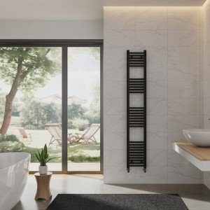 Bergen 1800 x 300mm Straight Black Heated Towel Rail