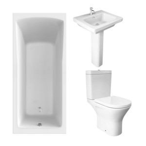 RAK Resort Mini Open Back Toilet with 550mm Basin Modern Bathroom Suite and Single Ended Bath - 1800 x 800mm