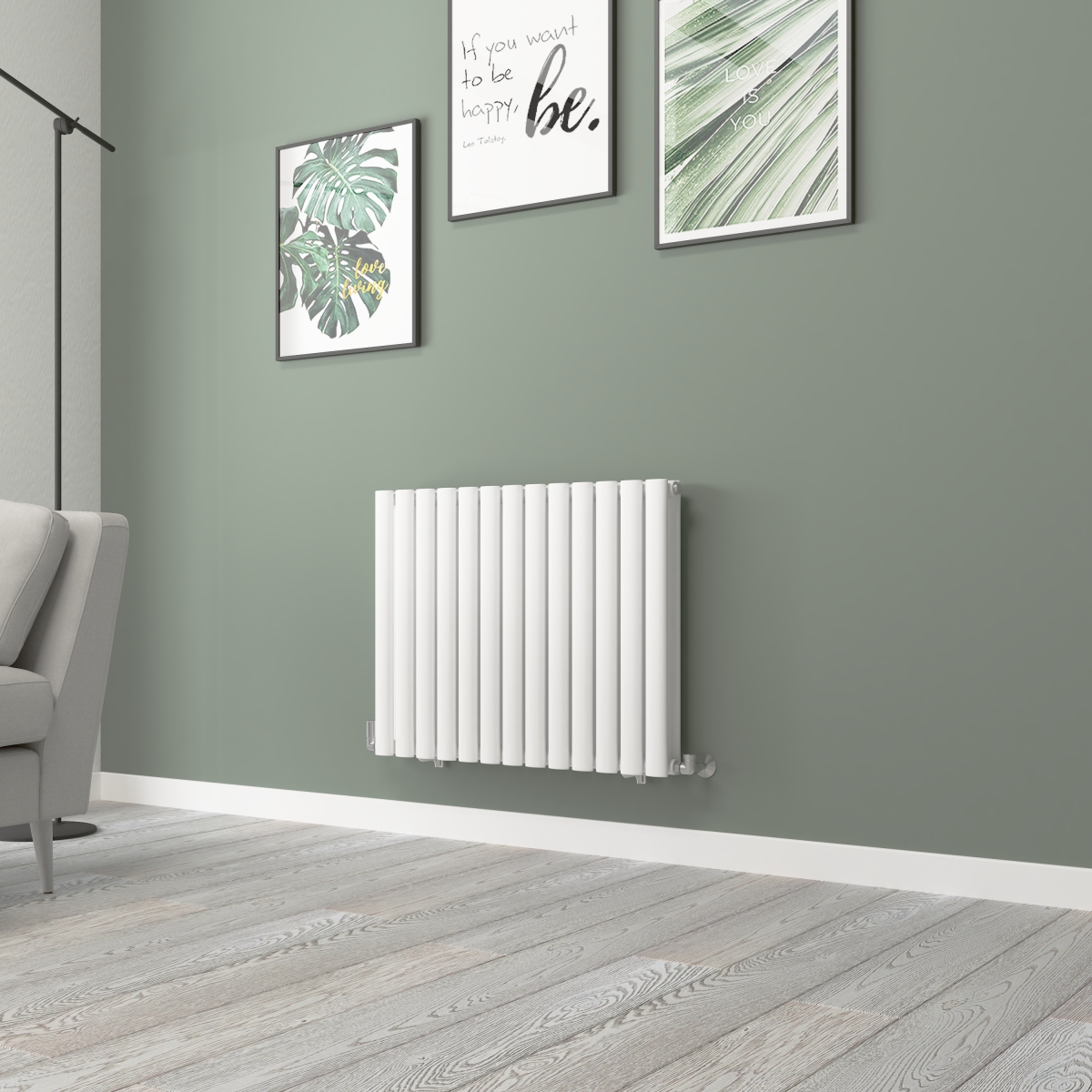 Norden 600 x 768mm White Double Horizontal Oval Tube Designer Radiator