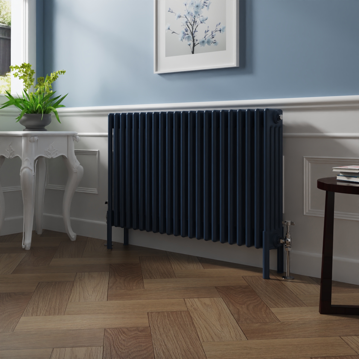 Bern 600 x 1010mm Sapphire Blue Four Column Horizontal Traditional Radiator