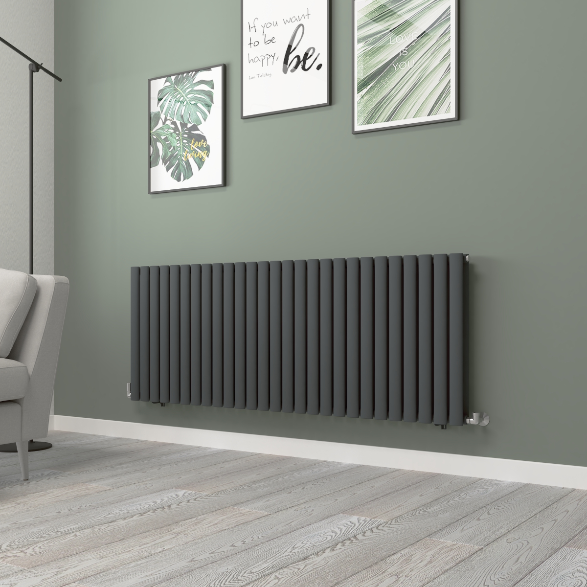 Norden 600 x 1594mm Anthracite Double Horizontal Oval Tube Designer Radiator