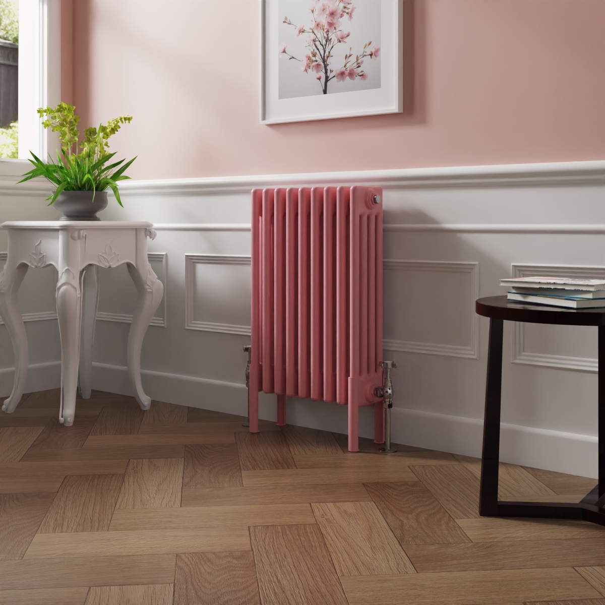 Bern 600 x 425mm Rose Pink Four Column Horizontal Traditional Radiator