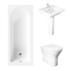 Essentials 1600 x 700mm Straight Bath Single Ended Bathroom Suite with RAK-Resort Back to Wall Pan Toilet and 550mm Full Pedestal Basin-With Front Bath Panel