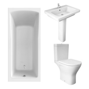 RAK Resort Maxi Open Back Toilet with 650mm Basin Modern Bathroom Suite and Single Ended Bath with Front Panel - 1800 x 800mm