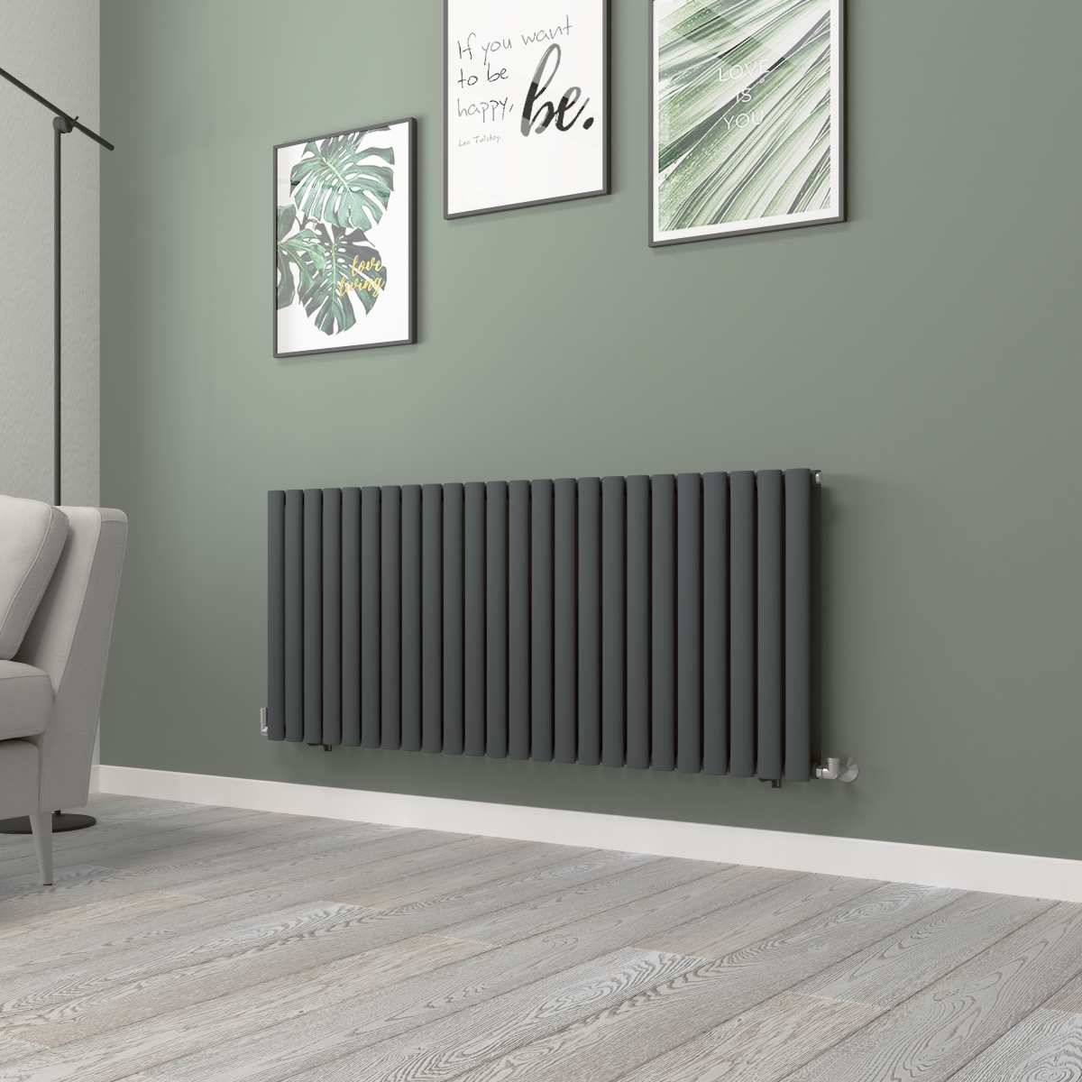 Norden 600 x 1417mm Anthracite Double Horizontal Oval Tube Designer Radiator