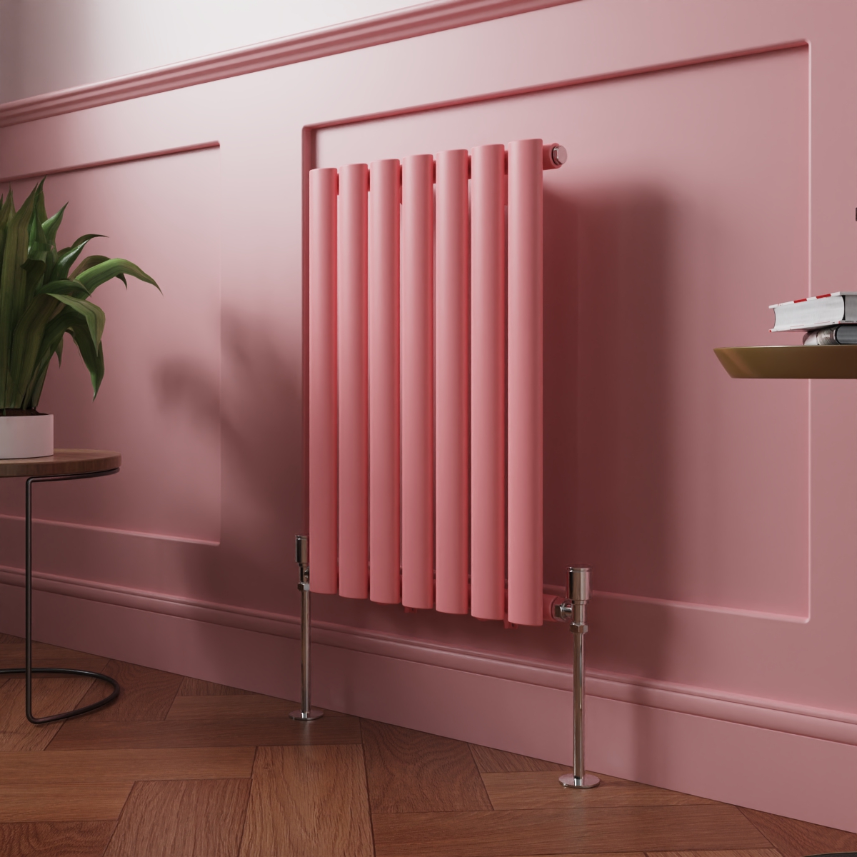 Norden 600 x 414mm Rose Clair Pink Single Horizontal Oval Column Designer Radiator