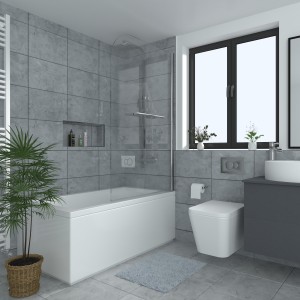 Borrowdale - 1400mm Round Edge Bath Screen with Towel Rail - Chrome