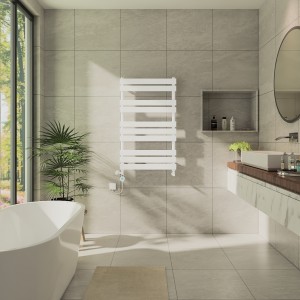 Juva 1000 x 600mm Dual Fuel White Flat Panel Thermostatic Touch Control Wifi Electric Heated Towel Rail