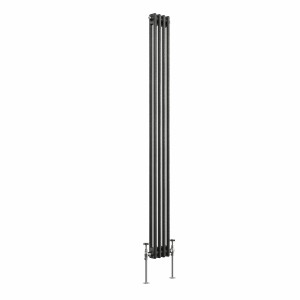 Bern 1800 x 200mm Black Silver Double Column Vertical Traditional Radiator