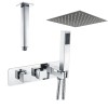 Beauly Chrome Square Twin Diverter Thermostatic Shower Valve with Bulit in Hand Shower with 300mm Square Shower Head and Ceiling Arm (2 Outlet)