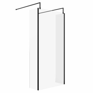 Wasdale 1000mm Black Walk Through Wet Room Screen with 300mm Hinged Return Screens & L- Shape Support Arms