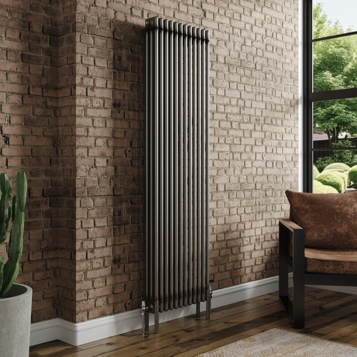 Bern 1800 x 560mm Raw Metal Triple Column Vertical Traditional Radiator