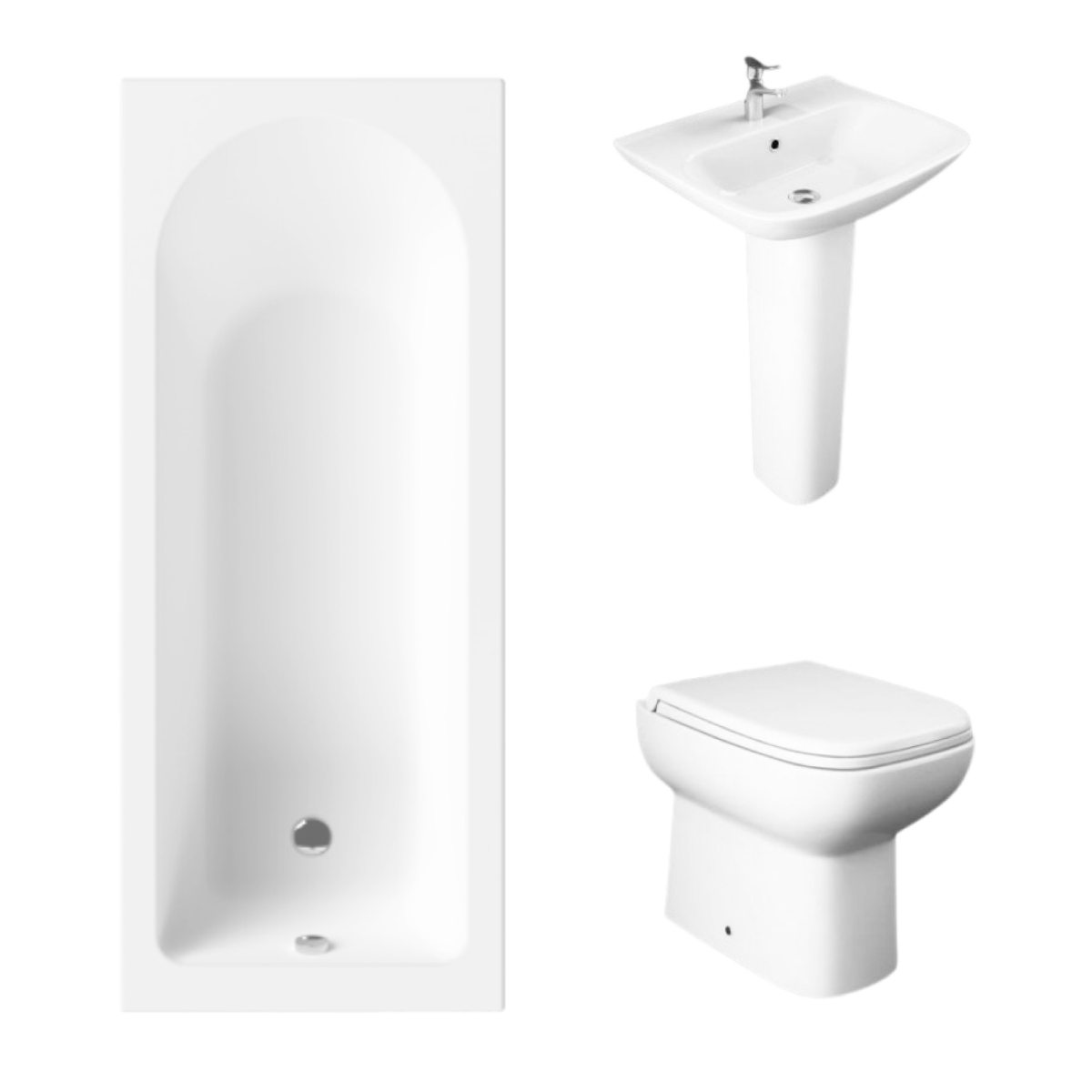Essentials 1500 x 700mm Straight Bath Single Ended Bathroom Suite with Back to Wall Toilet