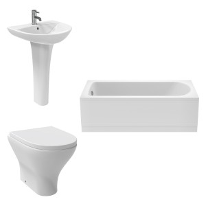 Fresh Curved Modern Bathroom Suite with Back to Wall Toilet and Essential Single Ended Bath - 1700 x 700mm - Front Bath Panel Included