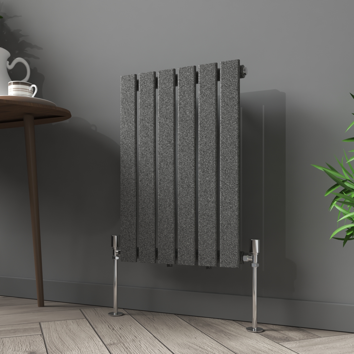 Karlstad 600 x 410mm Black Silver Single Horizontal Flat Panel Designer Radiator