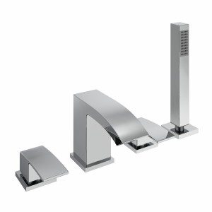 Camden Modern Four Hole Deck Mounted Bath Shower Mixer with Hand Shower Chrome