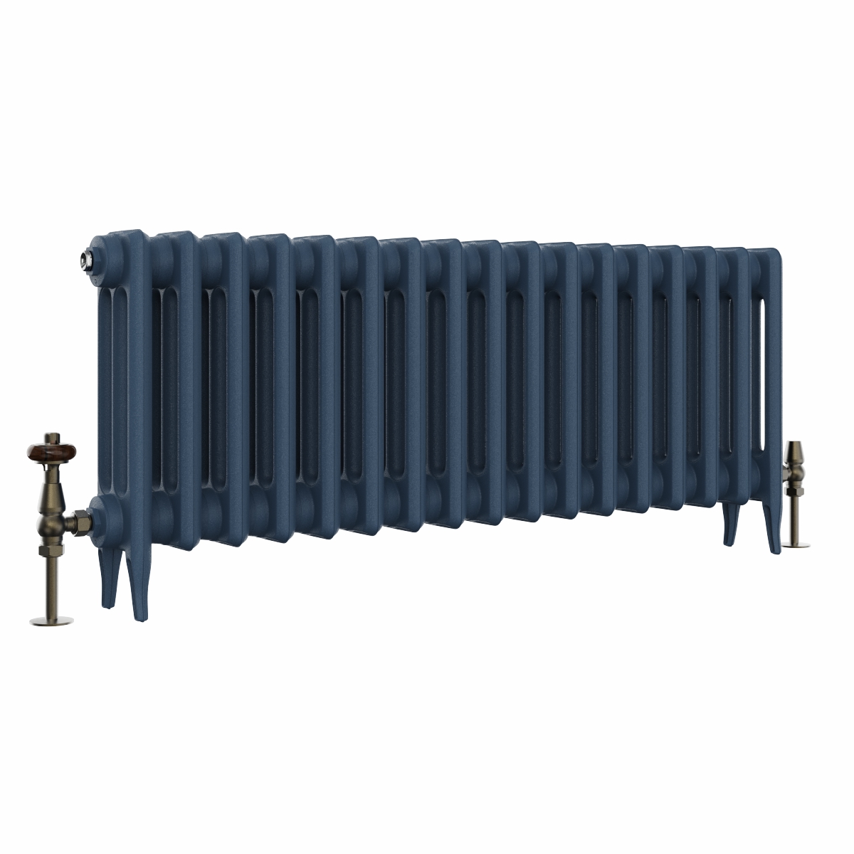 Classic  450 x 1088mm Farrow & Ball Hague Blue Triple Column Cast Iron Radiator - 17 Sections