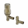 15mm Angled Thermostatic Radiator Valve and Lockshield Pack - Brushed Brass